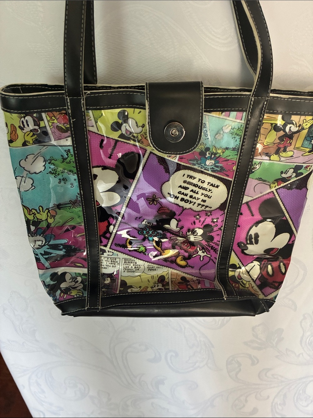 Disney Multicolor Comic-Panel Tote with Black Trim